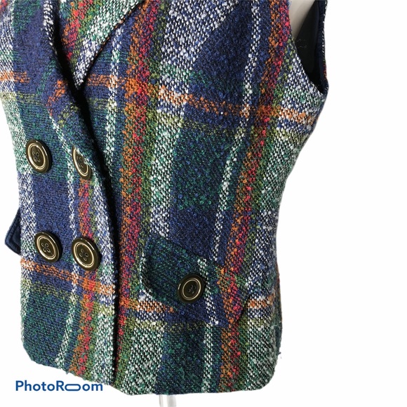 CAbi #908 Blue Plaid Wool Blend Dbl Breasted Vest - Picture 4 of 8